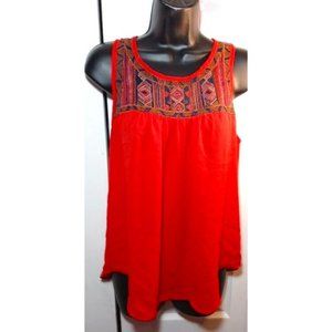 A.BYER CORAL TRIBAL EMBROIDERED SLEEVELESS BLOUSE SZ L